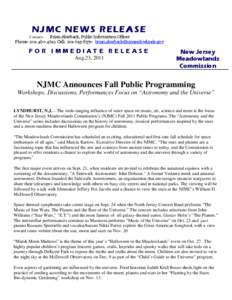 NJMC NEWS RELEASE Contact: Brian Aberback, Public Information Officer Phone: [removed]Cell: [removed]removed] FOR IMMEDIATE RELEASE Aug.23, 2011