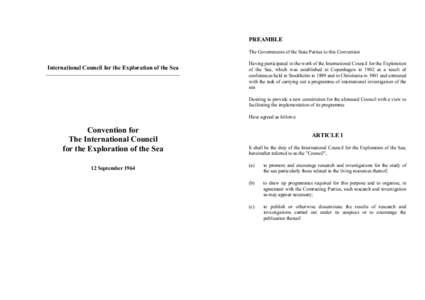 PREAMBLE The Governments of the State Parties to this Convention International Council for the Exploration of the Sea ____________________________________________________________________