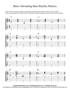 Basic Alternating Bass Rhythm Patterns These tabs show the basic patterns for playing an alternating bass rhythm strum for various chords. This is often referred to as 