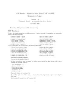 M2R Exam – Semantic web: from XML to OWL Semantic web part Duration : 1h Documents allowed – no communication device allowed November 2015 Note: Read all the questions carefully before answering.