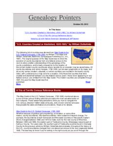 Genealogy Pointers October 20, 2015 In This Issue 