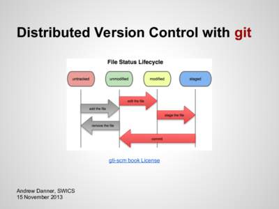 Distributed Version Control with git  gti-scm book License Andrew Danner, SWICS 15 November 2013