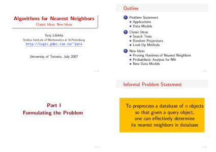 Outline Algorithms for Nearest Neighbors 1  Problem Statement