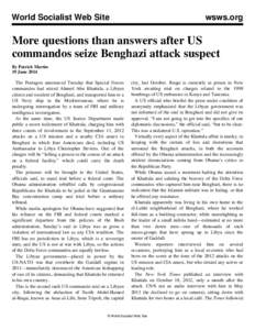 World Socialist Web Site  wsws.org More questions than answers after US commandos seize Benghazi attack suspect
