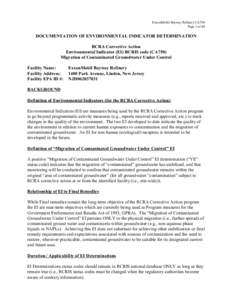 Documentation of Environmental Indicator Determination - Exxon Mobil / Bayway Refinery, Linden, New Jersey