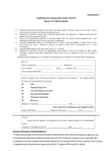 Attachment 2 Application for Independent Study, [removed]Master of Cultural Studies 1)
