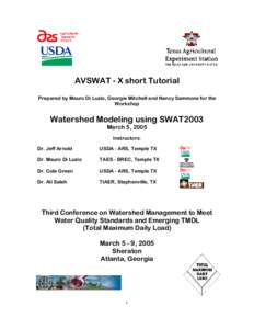 AVSWAT - X short Tutorial Prepared by Mauro Di Luzio, Georgie Mitchell and Nancy Sammons for the Workshop Watershed Modeling using SWAT2003 March 5, 2005