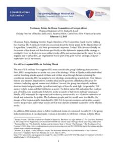 CONGRESSIONAL TES TIMONY The Growing Strategic Threat of ISIS Prepared Statement of Dr. Dafna H. Rand