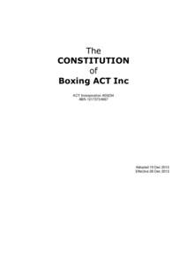 The CONSTITUTION of Boxing ACT Inc ACT Incorporation A03234 ABN[removed]