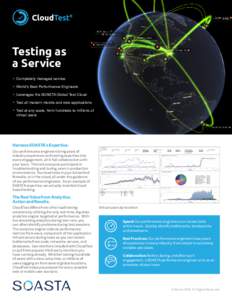 Testing as a Service •	 Completely managed service •	 World’s Best Performance Engineers •	 Leverages the SOASTA Global Test Cloud •	 Test all modern mobile and web applications
