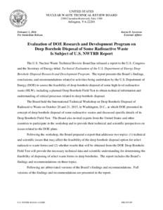 Press Release - Evaluation of DOE Research and Development Program on Deep Borehole Disposal  of Some Radioactive Waste Is Subject of U.S. NWTRB Report