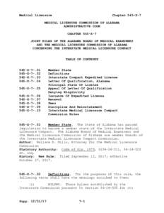 Medical Licensure  Chapter 545-X-7 MEDICAL LICENSURE COMMISSION OF ALABAMA ADMINISTRATIVE CODE