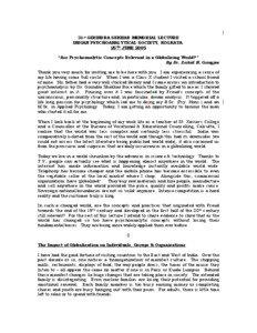 31st GIRINDRA SEKHAR MEMORIAL LECTURE INDIAN PSYCHOANALYTICAL SOCIETY, KOLKATA. 25TH JUNE 2005