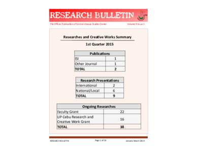 RESEARCH BULLETIN The Official Publication of Central Visayas Studies Center Volume 9 Issue 1  Researches and Creative Works Summary