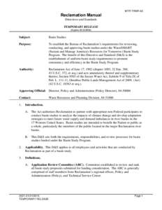 WTR TRMR-65  Reclamation Manual Directives and Standards TEMPORARY RELEASE (Expires[removed])