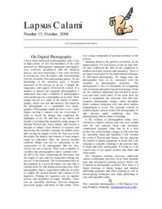 Lapsus Calami Number 13, October, 2006 -----------------------------------------------------------------------------An E-Journal published for the NAPA --------------------------------------------------------------------