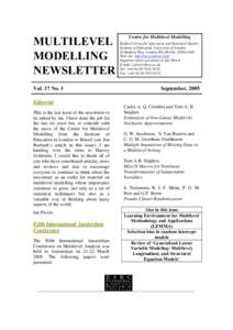 MULTILEVEL MODELLING NEWSLETTER Vol. 17 No. 1  Centre for Multilevel Modelling