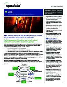 EPIC DATA PRODUCT SHEET  What MMS™ dynamic, integrated materials management means to your business:
