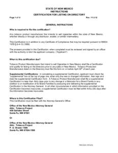 STATE OF NEW MEXICO INSTRUCTIONS CERTIFICATION FOR LISTING ON DIRECTORY Page 1 of 6  Rev