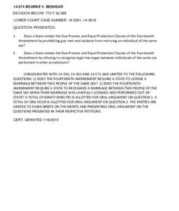 BOURKE V. BESHEAR DECISION BELOW: 772 F.3d 388 LOWER COURT CASE NUMBER: , QUESTION PRESENTED:  1.