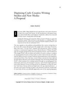 Digitizing Craft: Creative Writing Studies and New Media: A Proposal