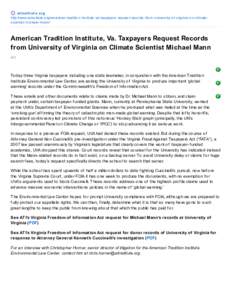 American Tradition Institute, Va. Taxpayers Request Records from University of Virginia on Climate Scientist Michael Mann