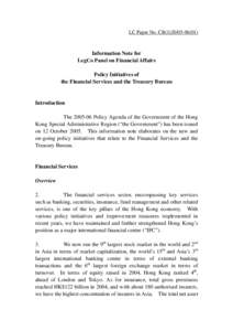LC Paper No. CB[removed]Information Note for LegCo Panel on Financial Affairs Policy Initiatives of the Financial Services and the Treasury Bureau