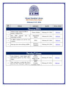 Vikram Sarabhai Library IIMA Weekly News Digest (February 01-07, 2016) SR. NO.