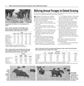 12  NDSU Central Grasslands Research Extension Center 2008 Annual Report Utilizing Annual Forages to Extend Grazing B.W. Neville, D.L. Whitted, G.P. Lardy and K.K. Sedivec, NDSU Department of Animal Sciences, Fargo, N.D.
