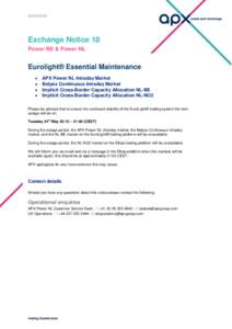Exchange Notice 18 Power BE & Power NL  Eurolight® Essential Maintenance