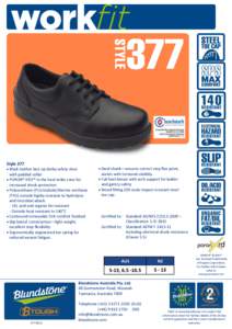 Style 377   Steel shank—ensures correct step flex point,  Black leather lace up derby safety shoe