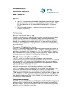 RTPI BRIEFING NOTE Note Updated: 28 May 2012 Issue: Localism Act Top lines: •