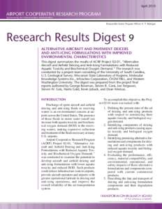 Research Results Digest 9: Alternative Aircraft and Pavement Deicers and Anti-Icing Formulations with Improved Environmental Characteristics
