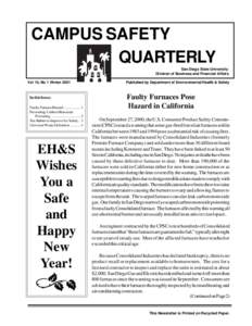 CAMPUS SAFETY QUARTERLY San Diego State University Division of Business and Financial Affairs Vol 10, No 1 Winter 2001