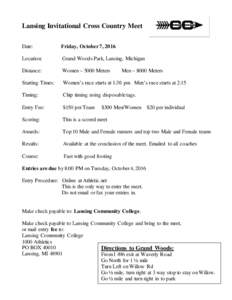 Lansing Invitational Cross Country Meet Date: Friday, October 7, 2016  Location: