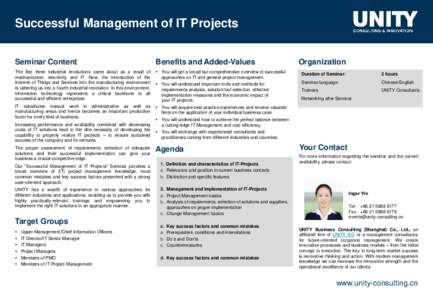 Successful Management of IT Projects Seminar Content Benefits and Added-Values  The first three industrial revolutions came about as a result of