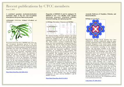 Recent publications by CTCC members Issue 3, 2012 A combined quantum mechanics/molecular mechanics study of the one- and two-photon absorption in the green fluorescent protein A.H.Steindal, J.M.H.Olsen, K.Ruud, L.Fredian