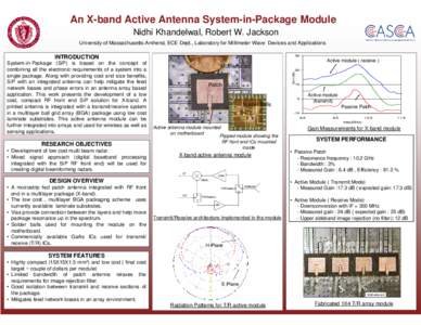 An X-band Active Antenna System-in-Package Module Nidhi Khandelwal, Robert W. Jackson University of Massachusetts-Amherst, ECE Dept., Laboratory for Millimeter Wave Devices and Applications INTRODUCTION