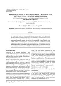 Jr. of Industrial Pollution Controlppwww.icontrolpollution.com Research Article ANALYSIS AND MONITORING METHODS OF TECHNOLOGICAL PREPARATION OF THE ADDITIVE PRODUCTION