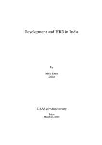 Development and HRD in India  By Mala Dutt India