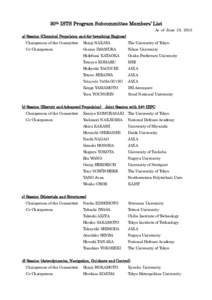 30th ISTS Program Subcommittee Members’ List As of June 19, 2015 a) Session (Chemical Propulsion and Air-breathing Engines) Chairperson of the Committee  Shinji NAKAYA
