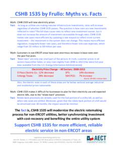    CSHB	
  1535	
  by	
  Frullo:	
  Myths	
  vs.	
  Facts	
      Myth:	
   CSHB	
  1535	
  will	
  raise	
  electricity	
  prices	
  