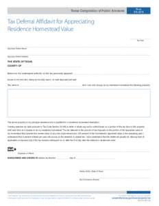 Tax Deferral Affidavit for Appreciating Residence Homestead Value