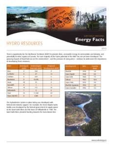 HYDRO RESOURCES 2012 There is opportunity for the Northwest Territories (NWT) to provide clean, renewable energy to communities and industry, and potentially to other regions of Canada. The vast majority of the hydro pot