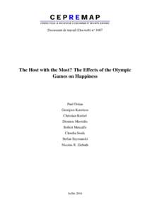 Document de travail (Docweb) noThe Host with the Most? The Effects of the Olympic Games on Happiness  Paul Dolan