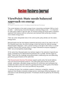  ViewPoint: State needs balanced approach on energy May 20, 2016