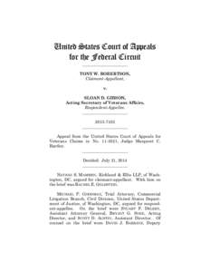 United States Court of Appeals for the Federal Circuit ______________________ TONY W. ROBERTSON, Claimant-Appellant,