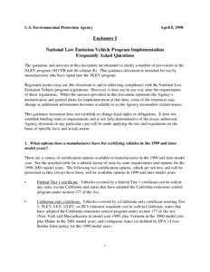 U.S. Environmental Protection Agency  April 8, 1998 Enclosure I National Low Emission Vehicle Program Implementation