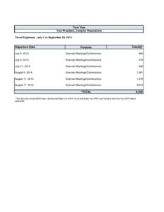Tom Vice Vice-President, Complex Resolutions Travel Expenses - July 1 to September 30, 2014 Departure Date