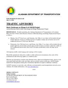 a ne Cls ALABAMA DEPARTMENT OF TRANSPORTATION FOR IMMEDIATE RELEASE July 21, 2016
